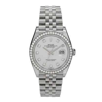 Rolex Stainless Steel 18K White Gold Diamond Bezel Mother of Pearl 36mm Oyster Perpetual Datejust Watch 126284RBR 1 of 6