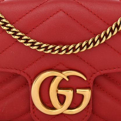 Gucci Calfskin Matelasse Super Mini GG Marmont Shoulder Bag Hibiscus Red 8 of 11
