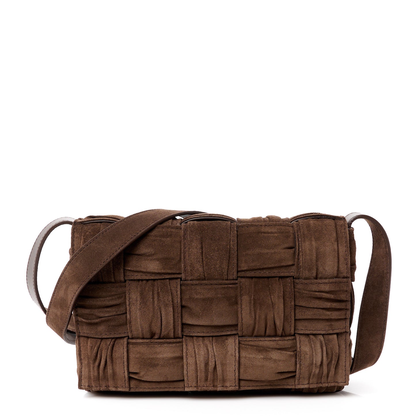 Suede Maxi Intreccio Plisse Cassette Crossbody Bag Brown