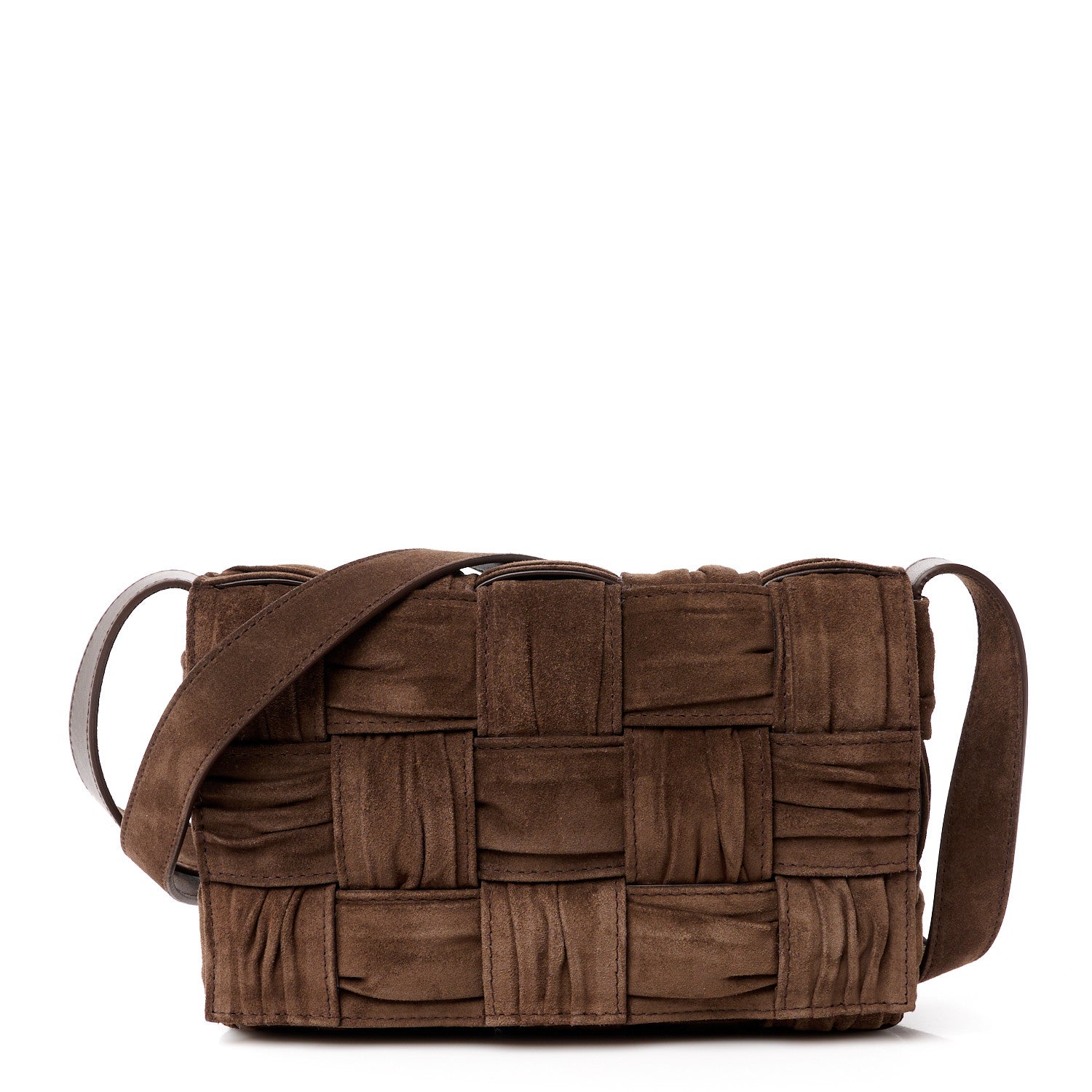 Bottega Veneta Suede Maxi Intreccio Plisse Cassette Crossbody Bag Brown 1 of 11