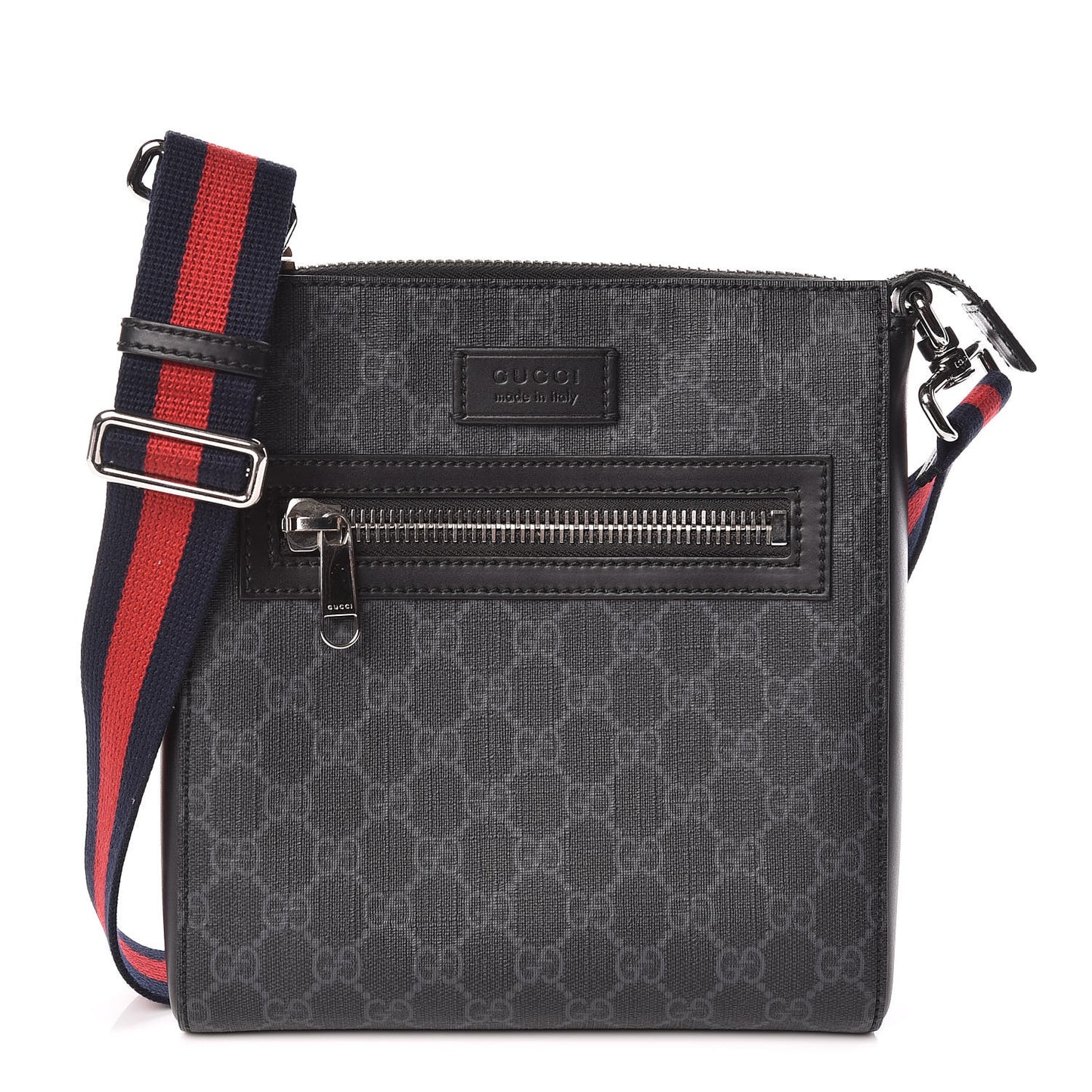 GG Supreme Monogram Web Small Flat Messenger Bag Black Grey
