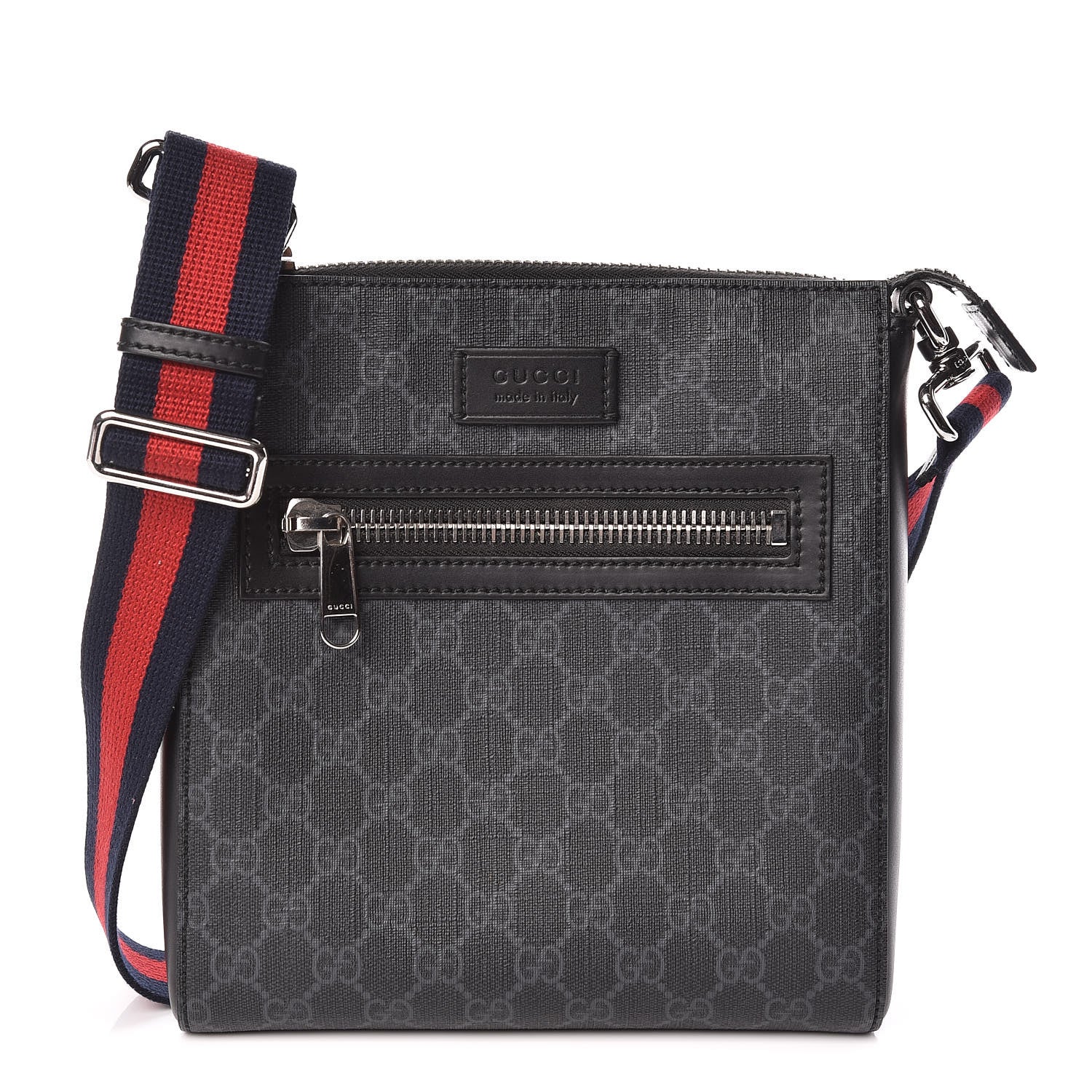 Gucci GG Supreme Monogram Web Small Flat Messenger Bag Black Grey 1 of 12