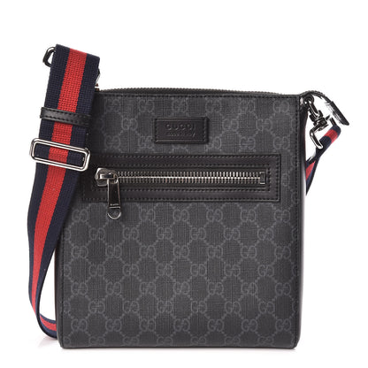 Gucci GG Supreme Monogram Web Small Flat Messenger Bag Black Grey 1 of 12