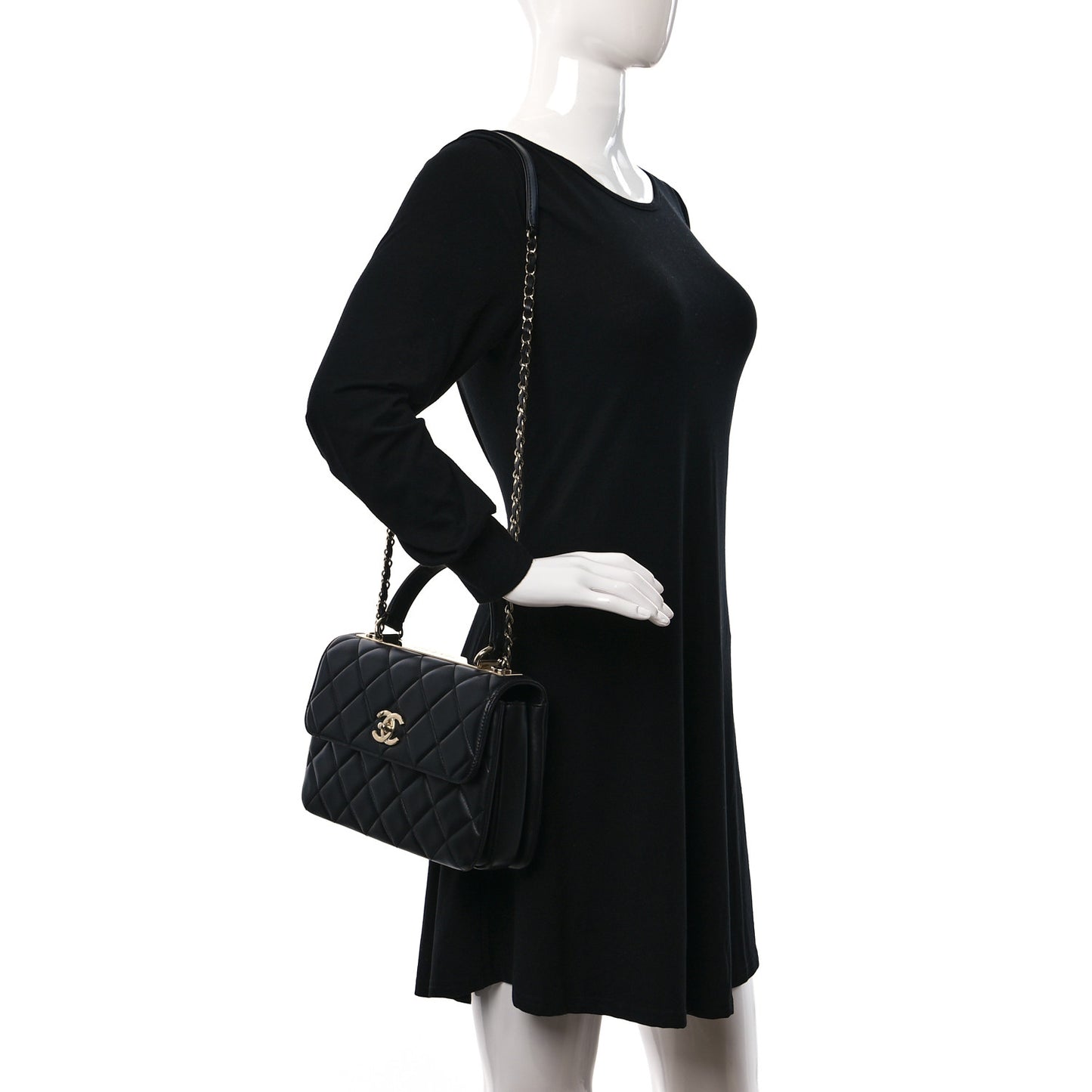 Lambskin Quilted Small Trendy CC Dual Handle Flap Bag Black