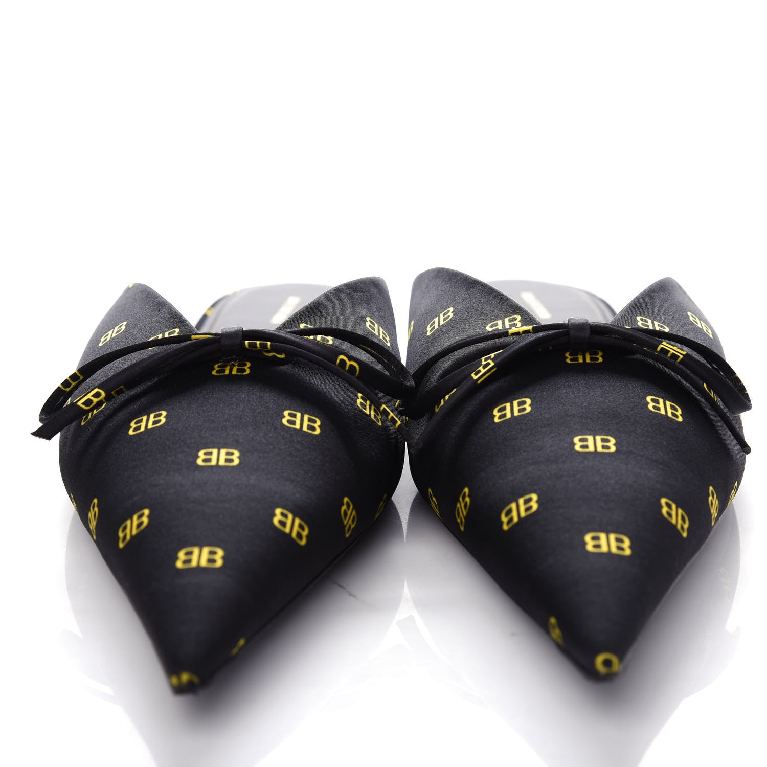 Balenciaga Crepe Satin BB Printed Pointy Toe Knife Flat Mules 39 Black Yellow Fluo 5 of 11