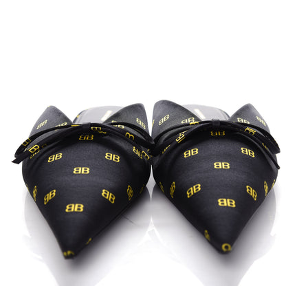 Balenciaga Crepe Satin BB Printed Pointy Toe Knife Flat Mules 39 Black Yellow Fluo 5 of 11