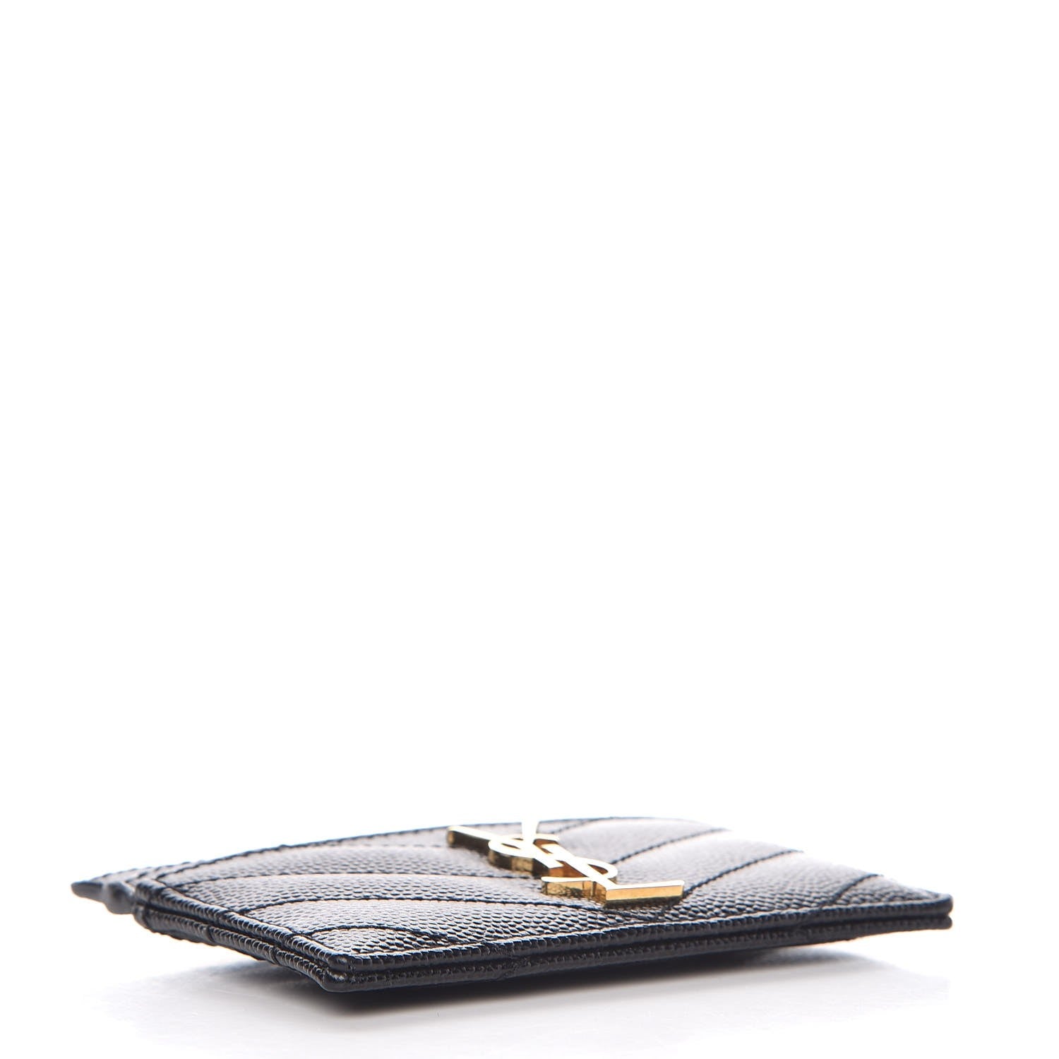 Saint Laurent Grain De Poudre Matelasse Chevron Monogram Credit Card Case Black 4 of 7