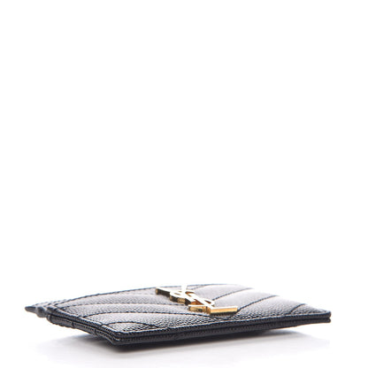 Saint Laurent Grain De Poudre Matelasse Chevron Monogram Credit Card Case Black 4 of 7