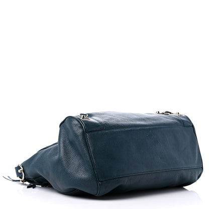 Balenciaga Chevre Silver Metallic Edge Hardware Velo Bleu Paon 4 of 12