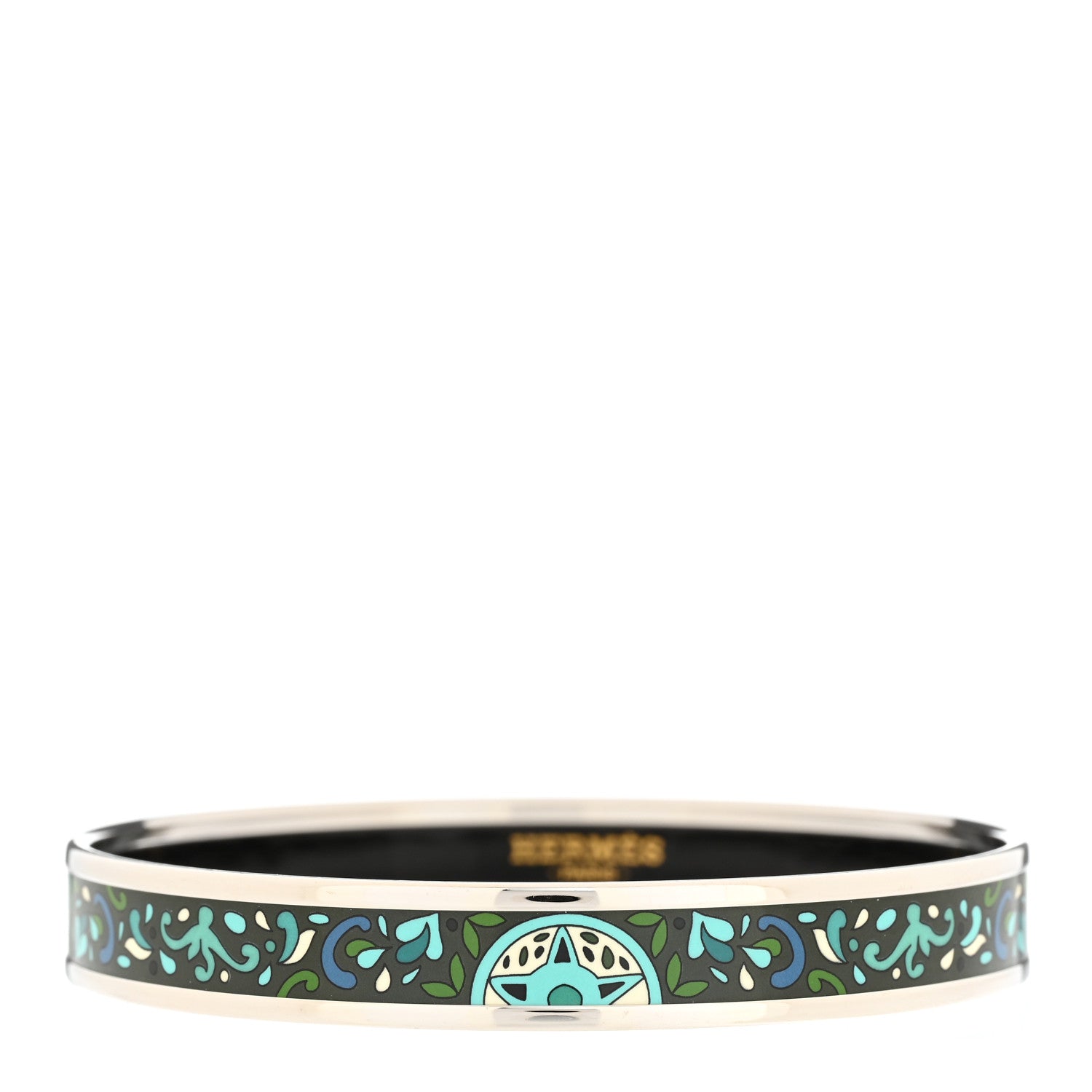 Hermes Enamel Printed Narrow Concours d'Etriers Bracelet 70 Foret 1 of 5