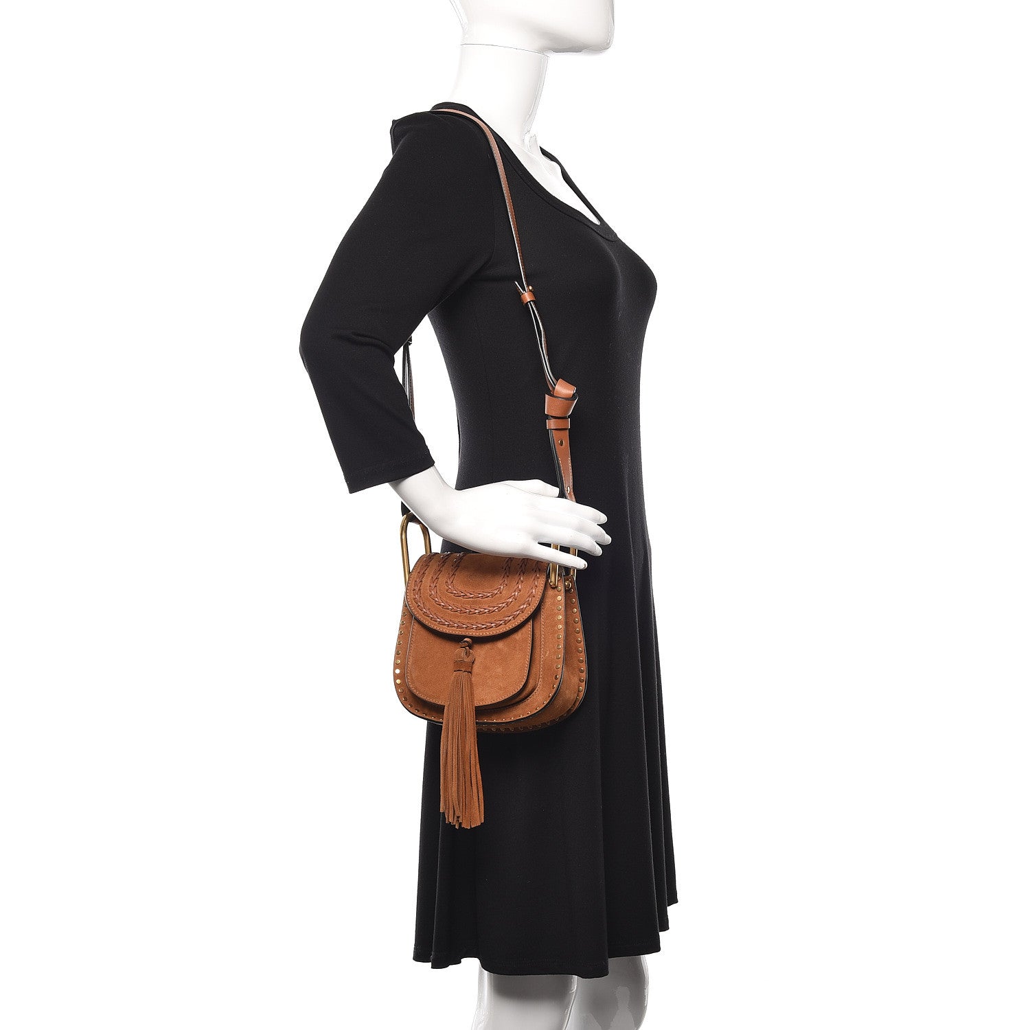 Chloe Suede Calfskin Braided Mini Hudson Shoulder Bag Caramel 2 of 10