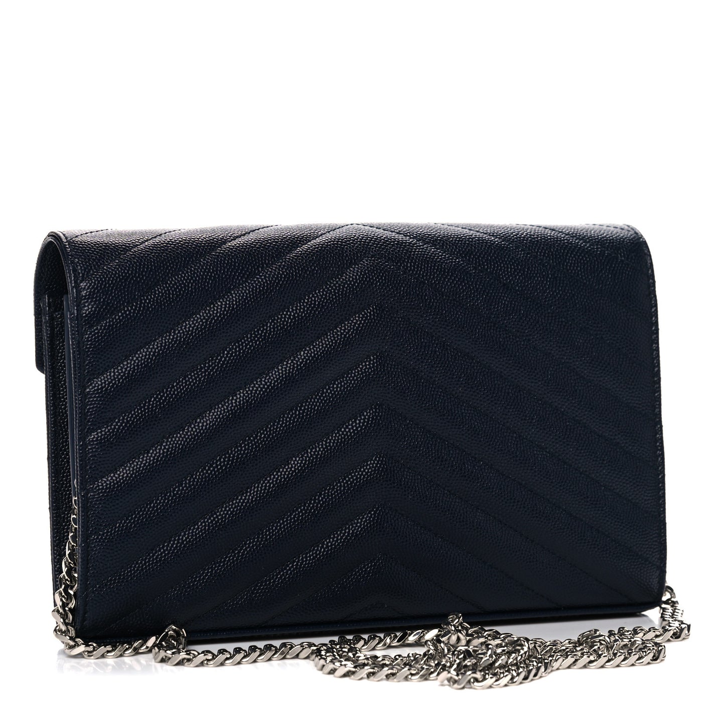 Grain De Poudre Matelasse Chevron Monogram Chain Wallet Deep Marine