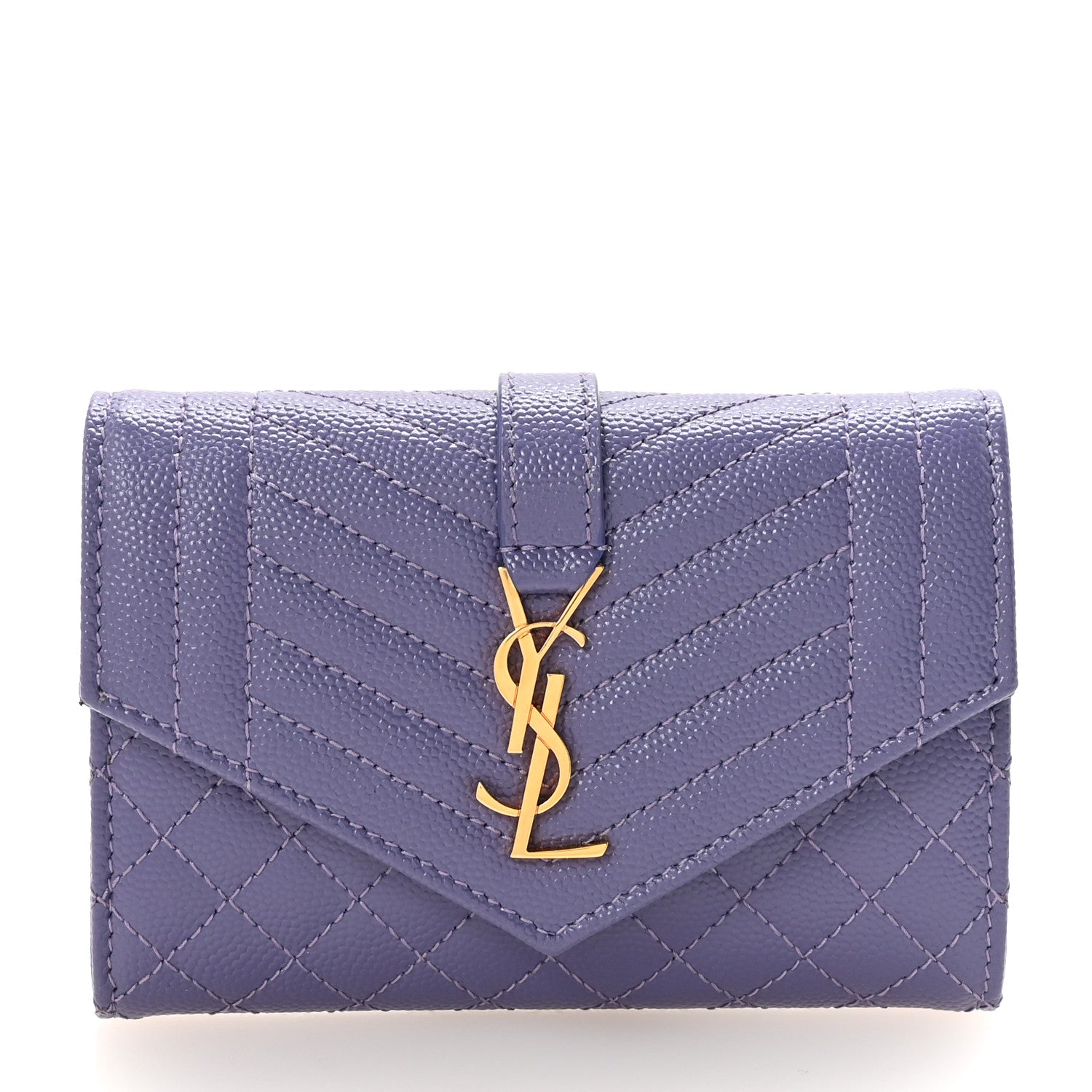 Saint Laurent Grain De Poudre Textured Mixed Matelasse Triquilt Small Monogram Envelope Wallet Dark Wisteria 1 of 6