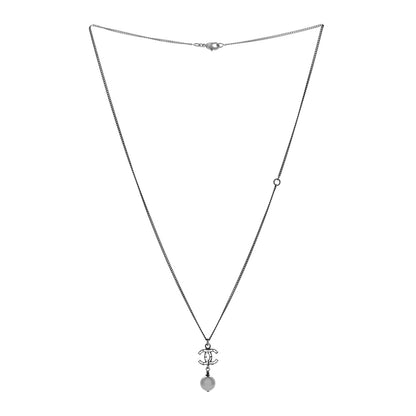 Chanel Baguette Crystal CC Pearl Drop Necklace Ruthenium Black 2 of 3