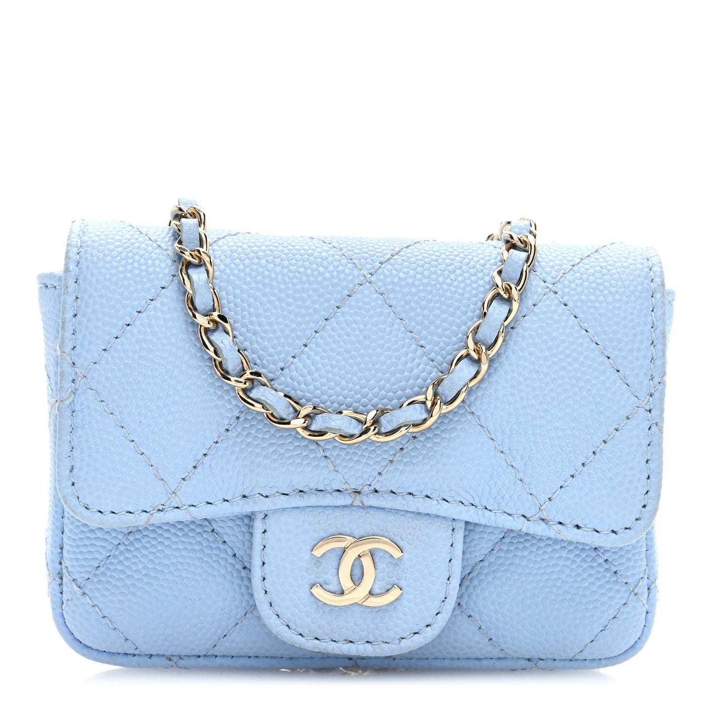 Caviar Quilted Mini Chain Belt Bag Light Blue