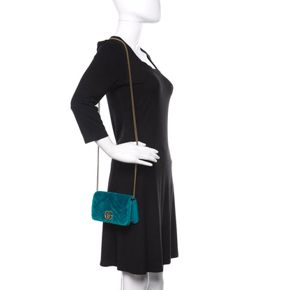 Gucci Velvet Matelasse GG Marmont Mini Bag Pavone Cyan 2 of 9