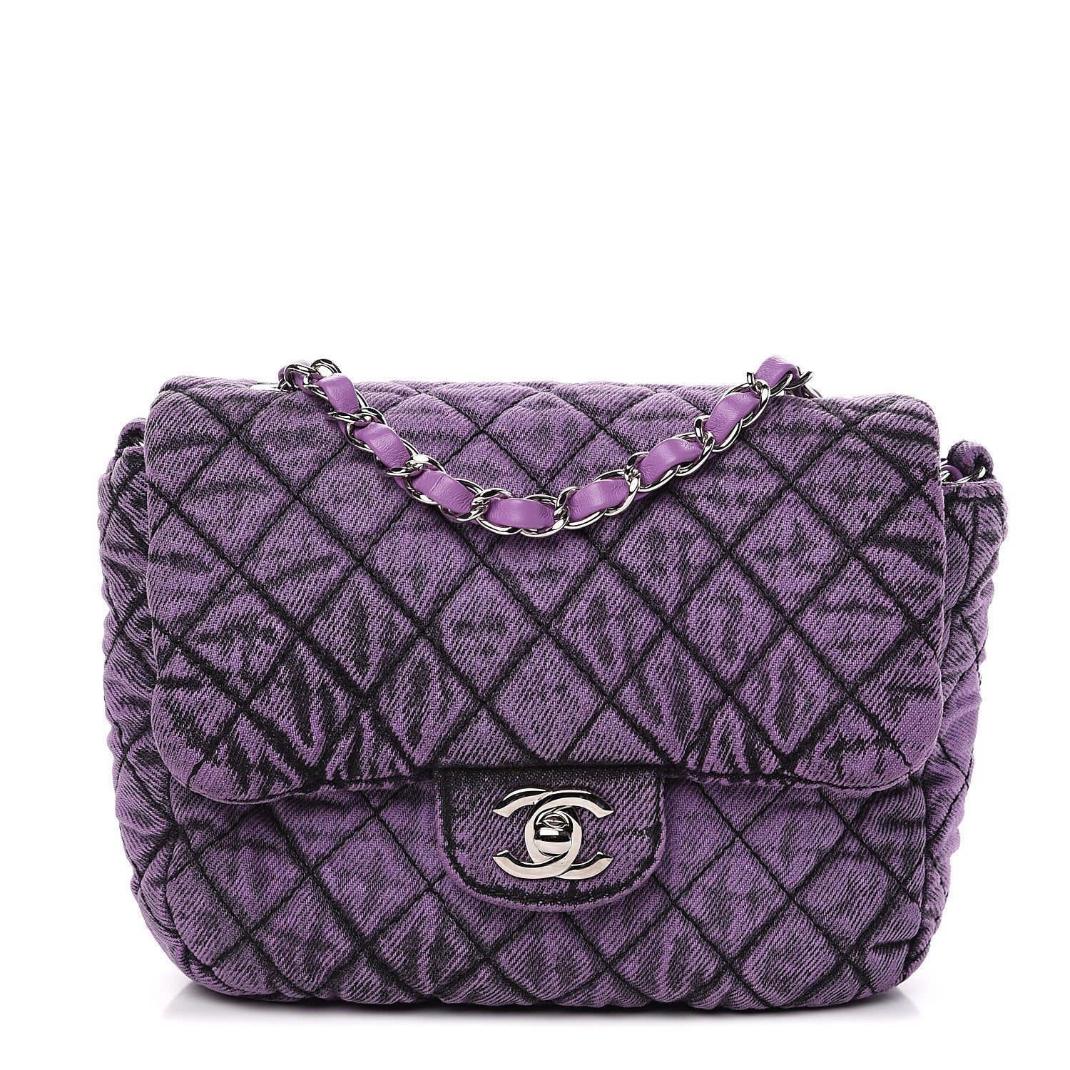 Chanel Washed Denim Quilted Small Denimpression Flap Violet Purple Black 1 of 9