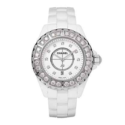 Chanel Stainless Steel Ceramic Diamond 33mm J12 Quartz Watch White 1 of 8