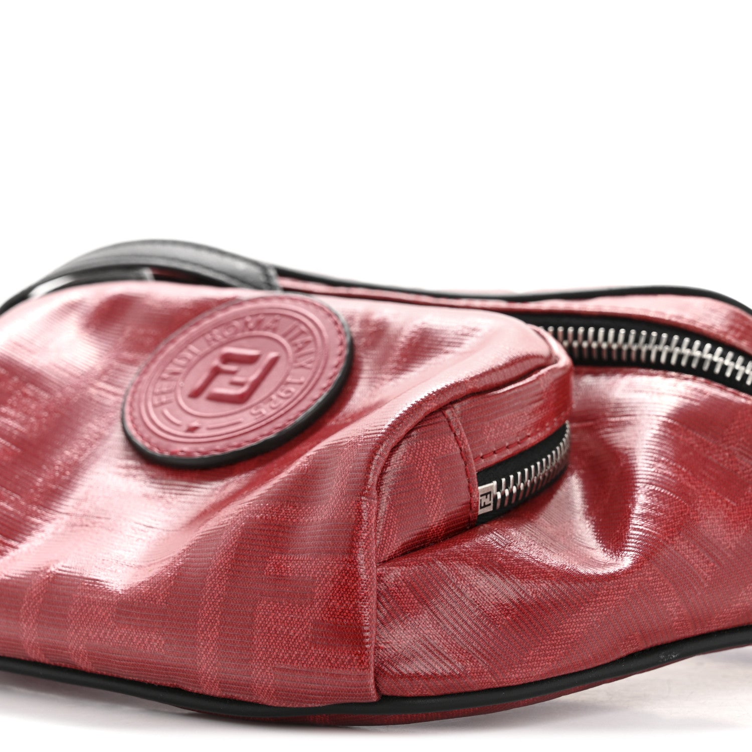 Fendi Glazed Fabric Vitello Century FF 1974 Stamp Patch Pocket Belt Bag Rosso 10 of 13
