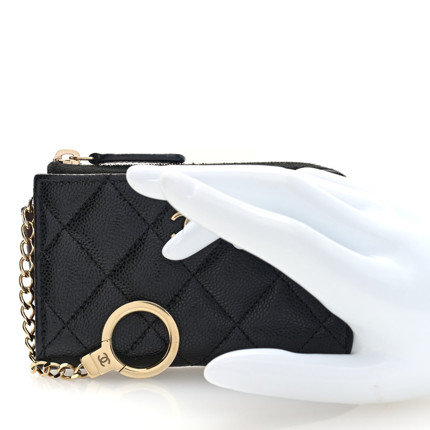 Caviar Quilted Zipped Key Holder Case Black