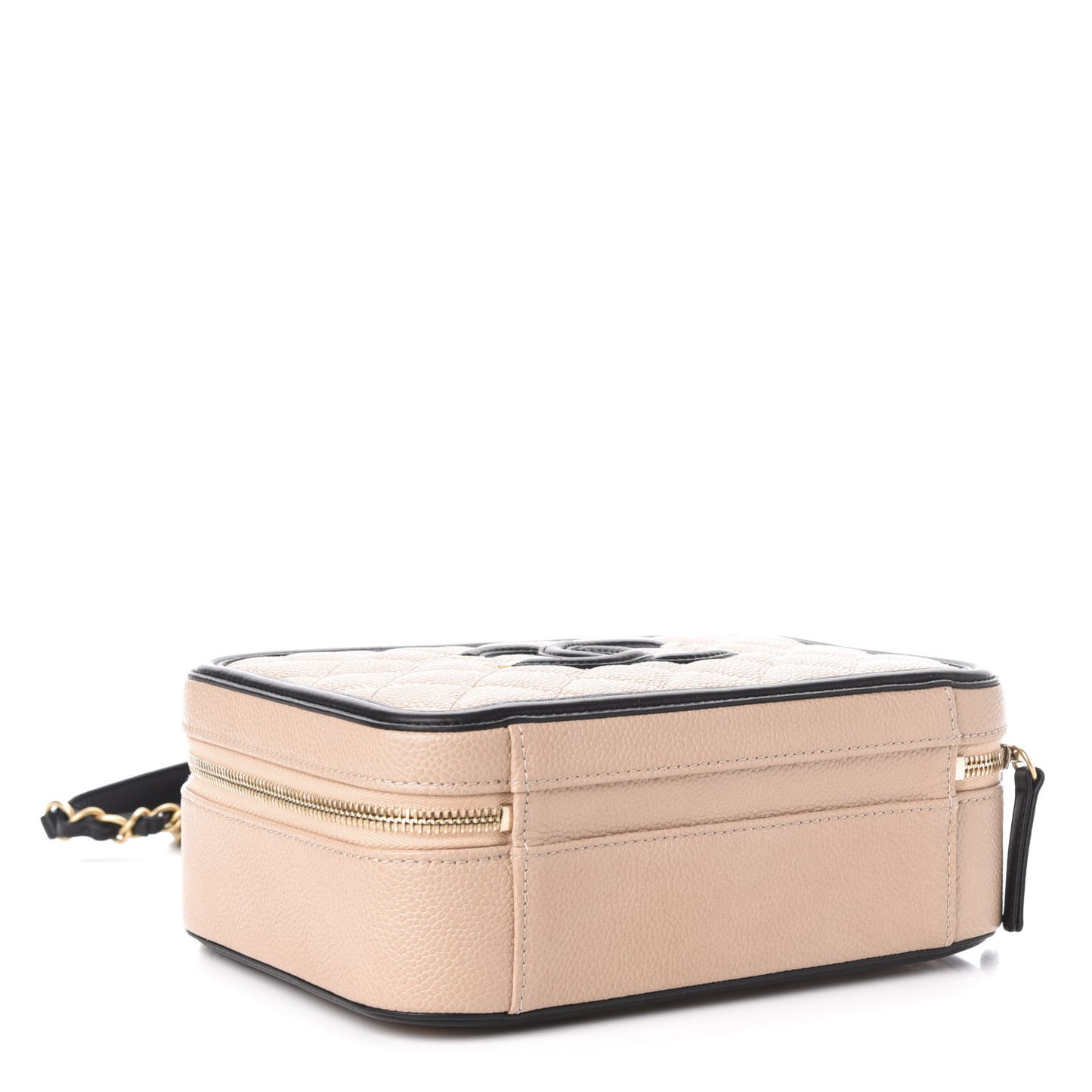 Caviar Quilted Medium CC Filigree Vanity Case Beige Black