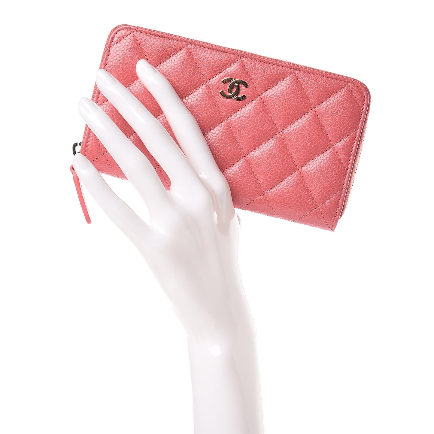 Iridescent Caviar Quilted Medium Zip Around Wallet Pink