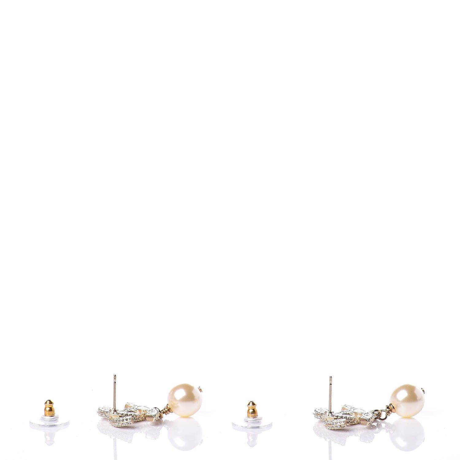 Chanel Crystal Pearl CC Drop Earrings Gold 3 of 5