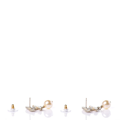 Chanel Crystal Pearl CC Drop Earrings Gold 3 of 5