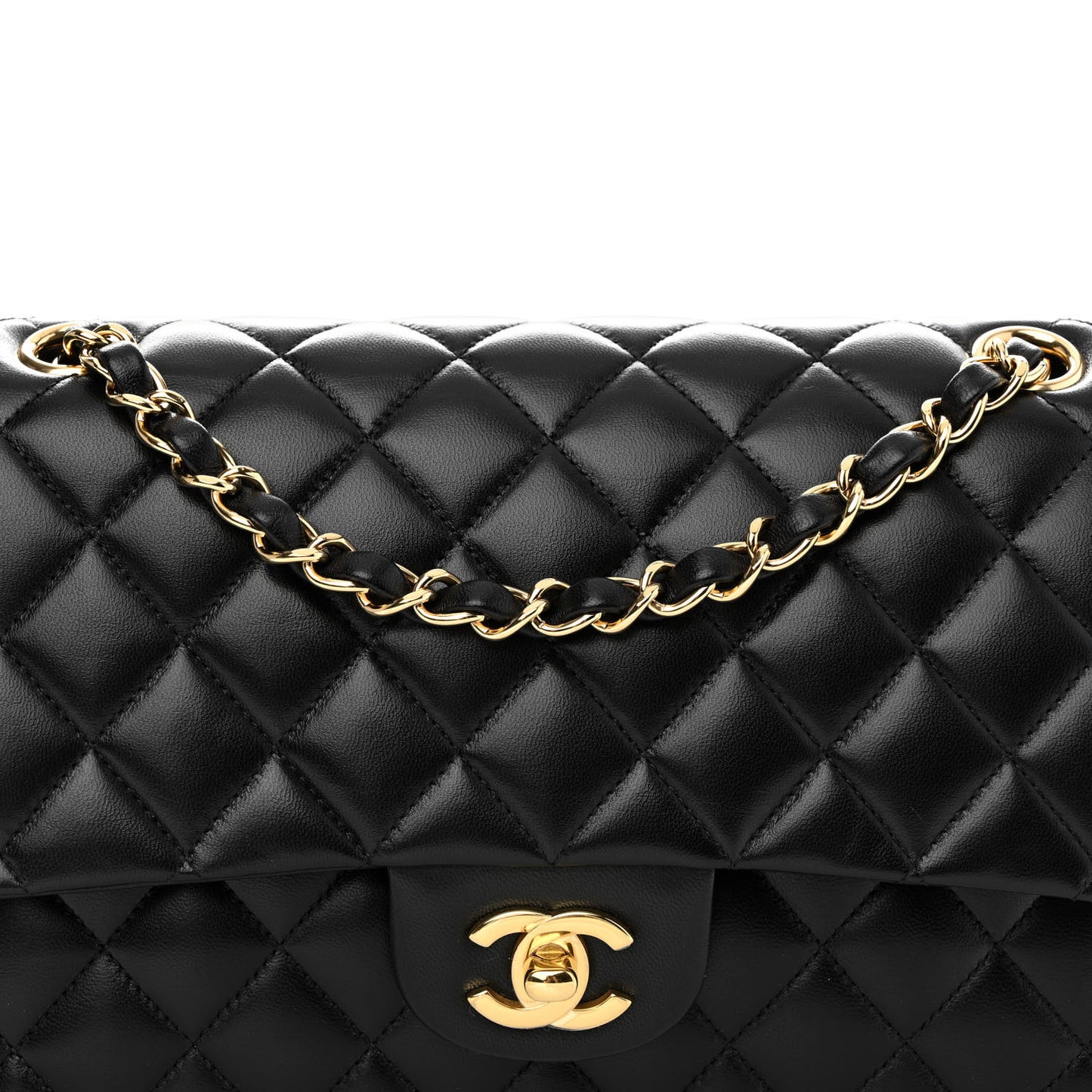 Lambskin Quilted Medium Double Flap Black