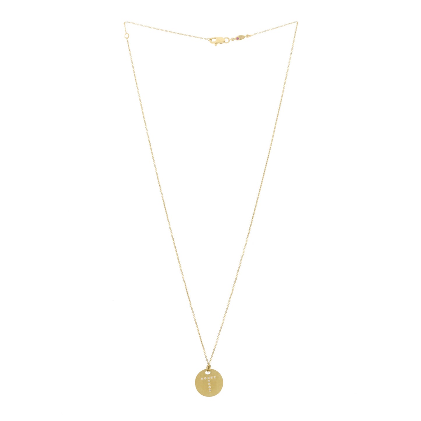 18K Yellow Gold Diamond Letter T Medallion Pendant Necklace
