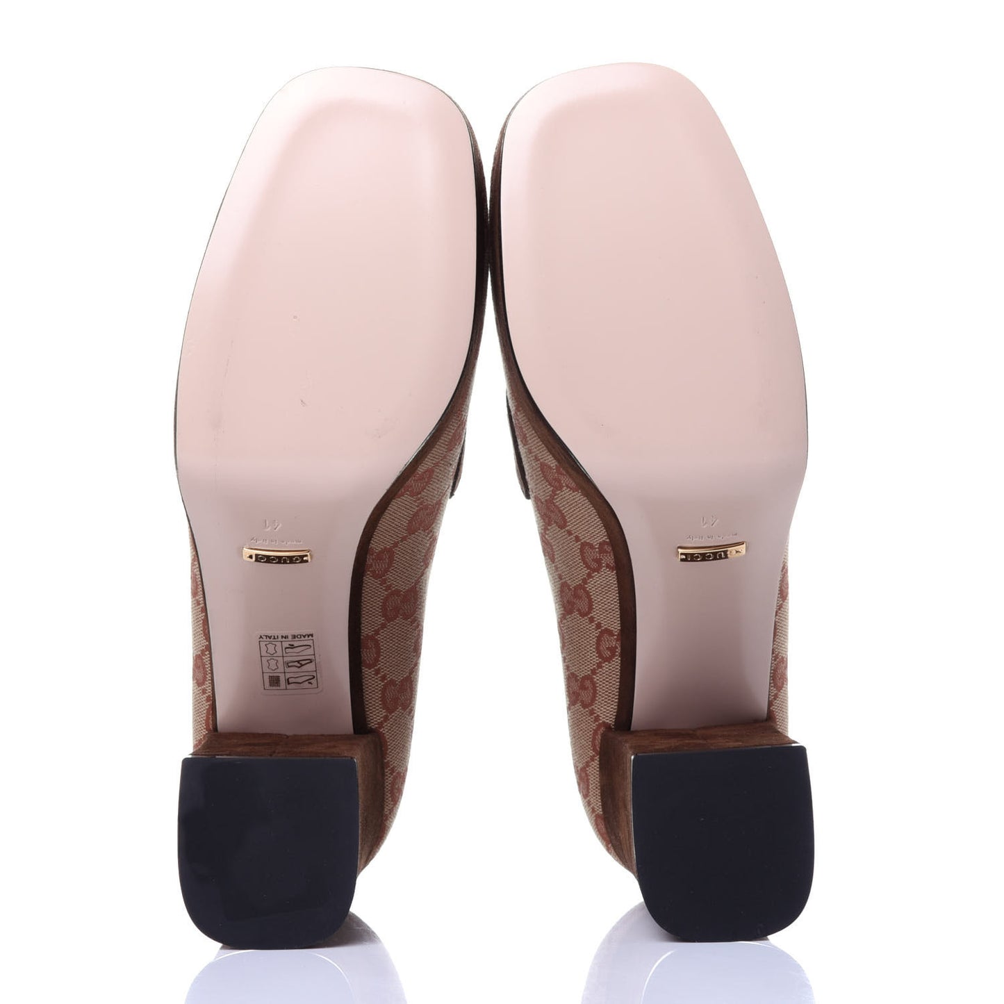 GG Monogram Suede Houdan Mid Heel Platform Loafers 41 Beige Ruggine Maroon