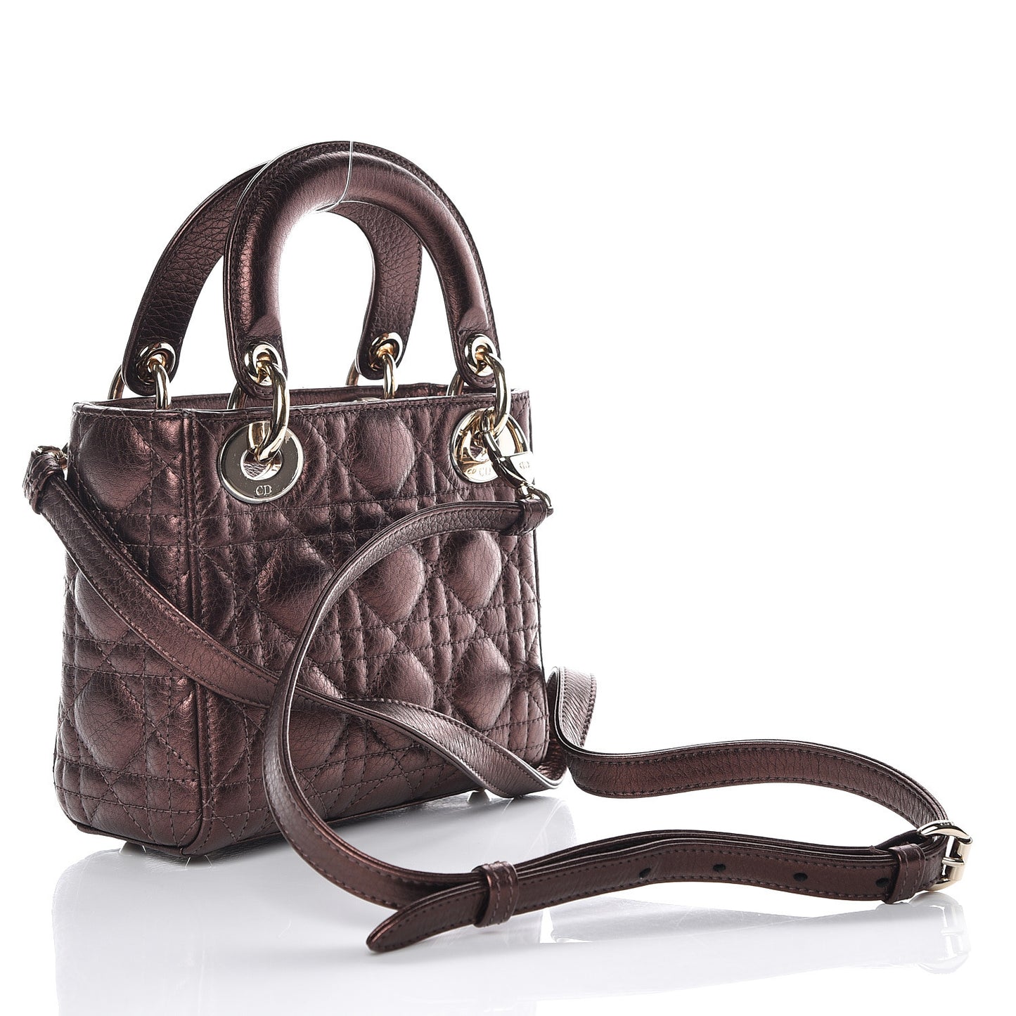 Metallic Grained Calfskin Cannage Mini Lady Dior Noisette