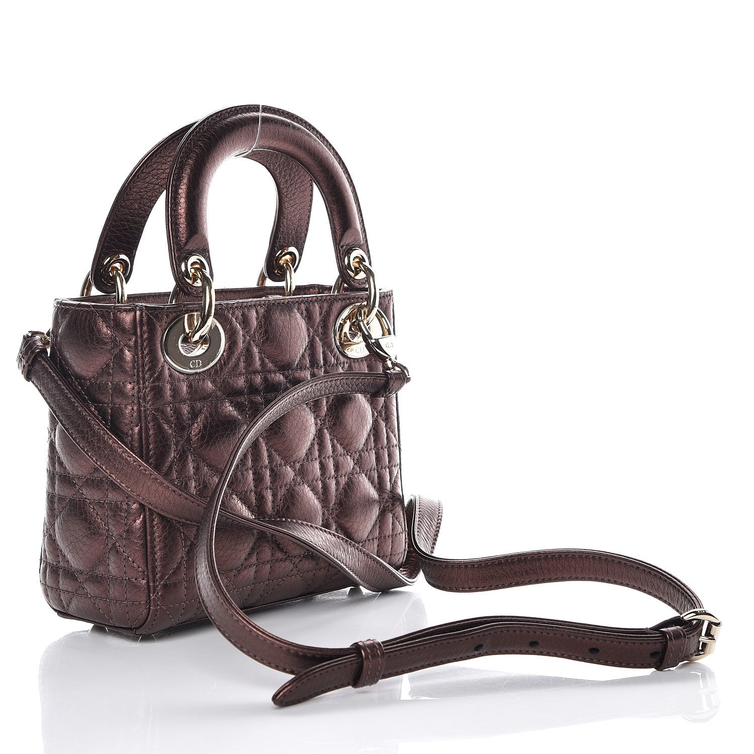 Christian Dior Metallic Grained Calfskin Cannage Mini Lady Dior Noisette 3 of 11