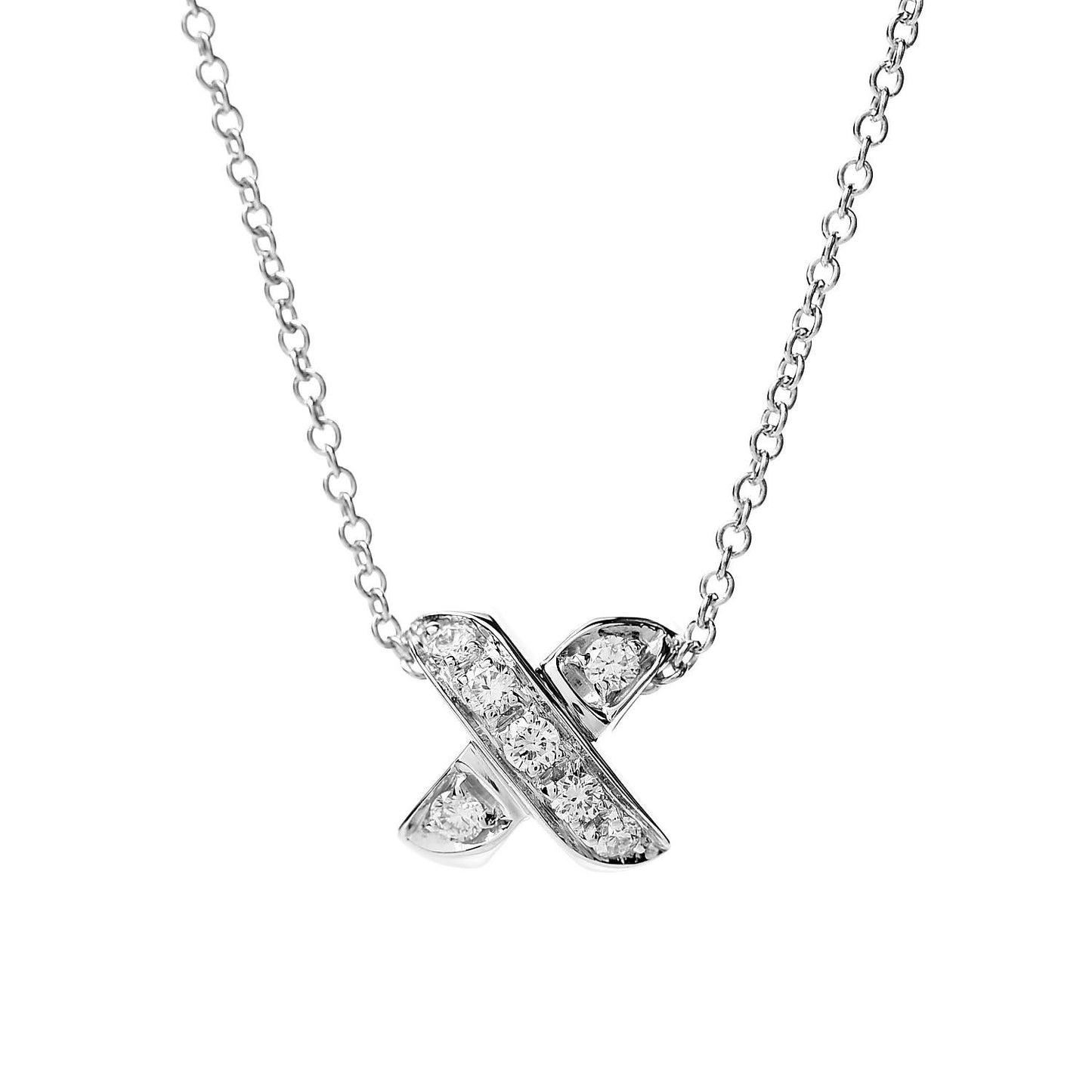 18K White Gold Diamond 9mm X Pendant Necklace