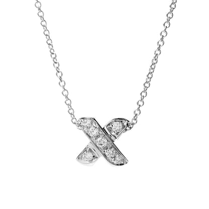 Tiffany 18K White Gold Diamond 9mm X Pendant Necklace 4 of 7
