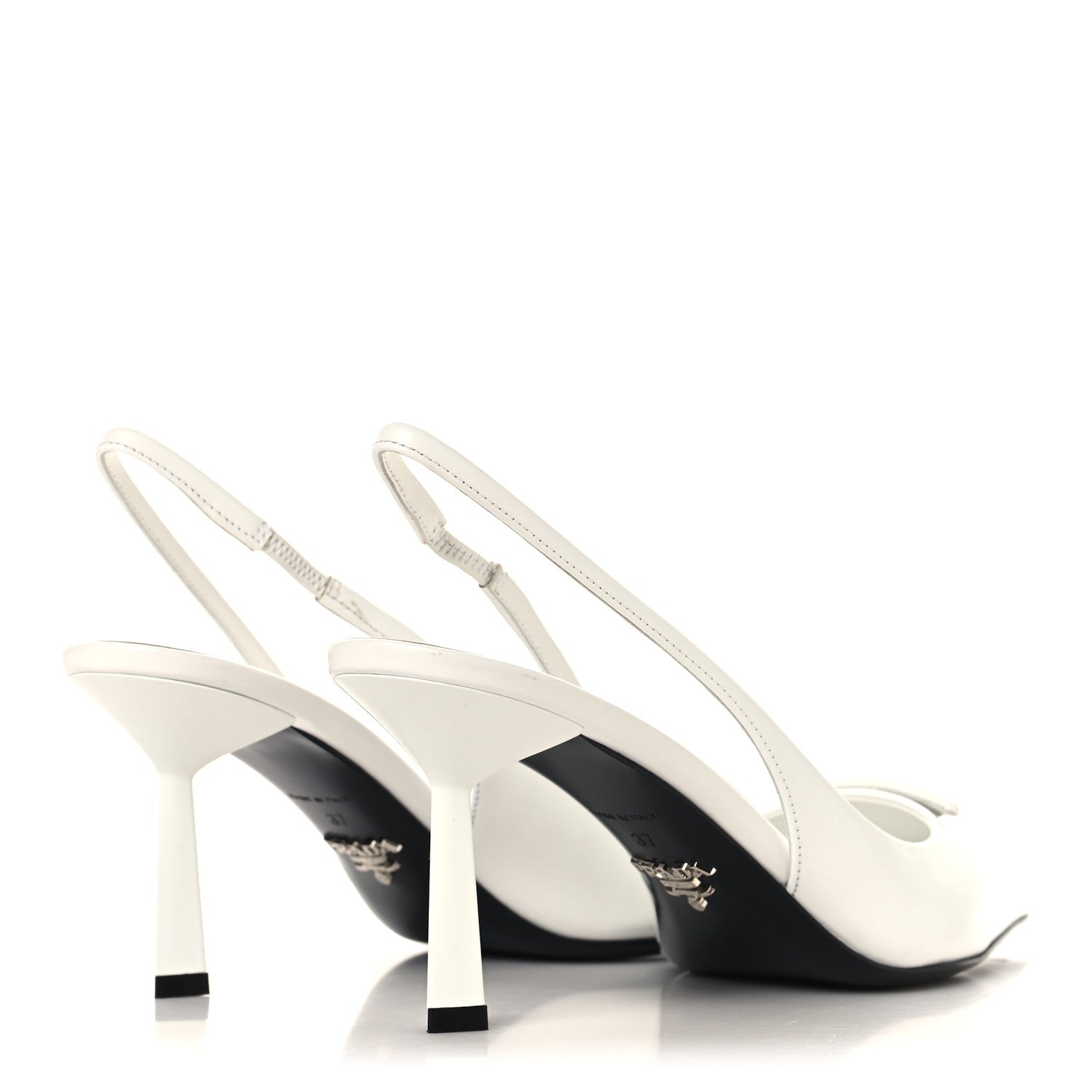 Prada Spazzolato Triangle Logo Pointed Toe 75mm Slingback Pumps 37 White 5 of 8