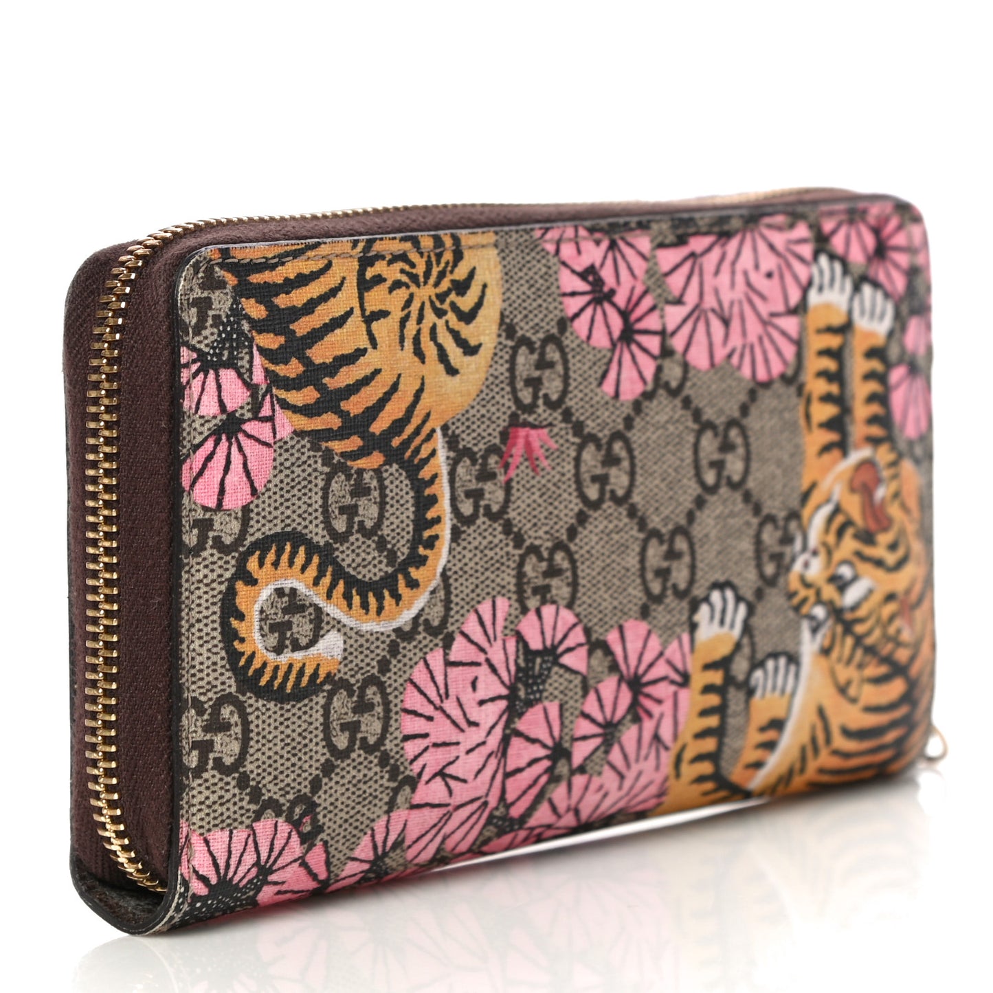 GG Supreme Monogram Bengal Zip Around Wallet Beige Pink