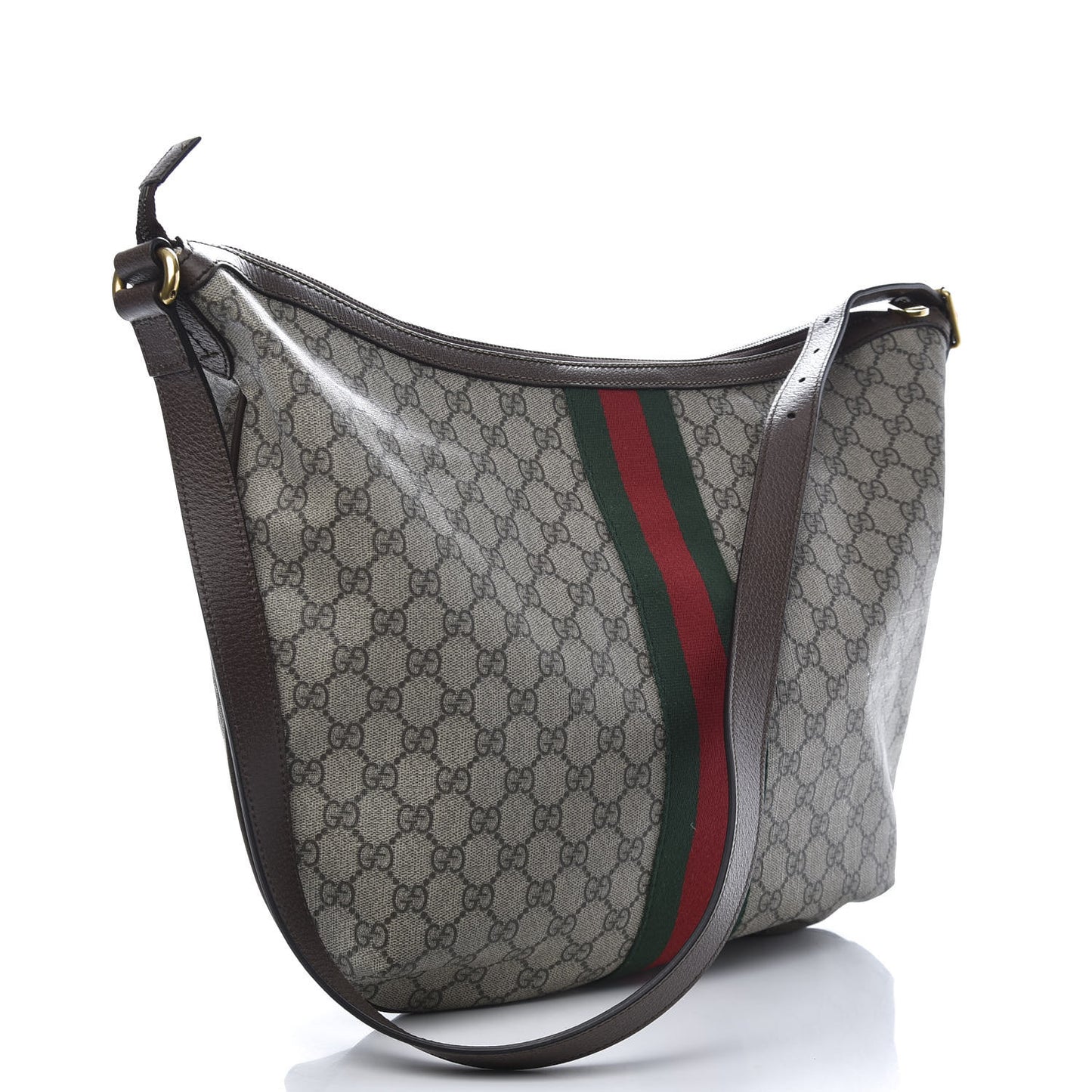GG Supreme Monogram Web Ophidia Half Moon Hobo Brown