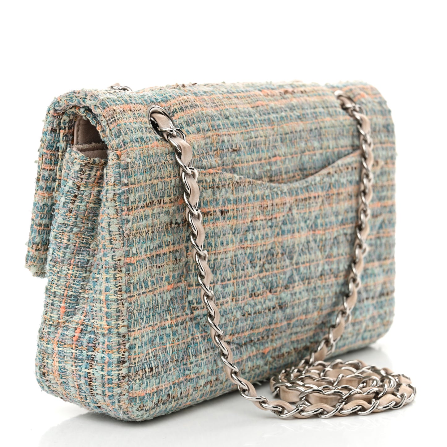 Tweed Quilted Medium Double Flap Blue Multicolor