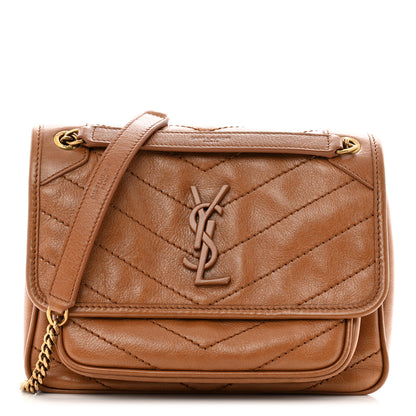Saint Laurent Crinkled Calfskin Matelasse Monogram Baby Niki Chain Satchel Light Caramel 1 of 12