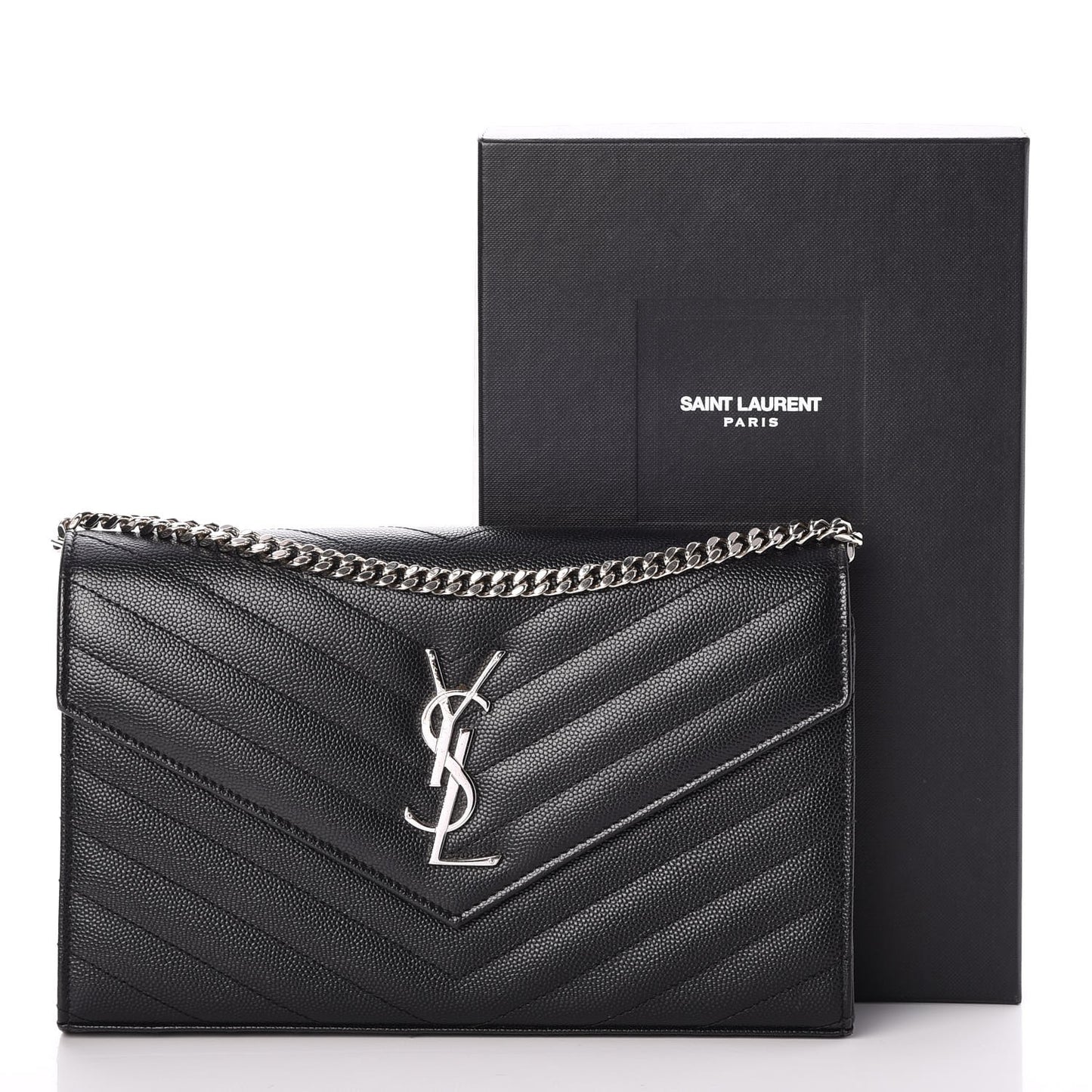 Grain De Poudre Matelasse Chevron Monogram Chain Wallet Black