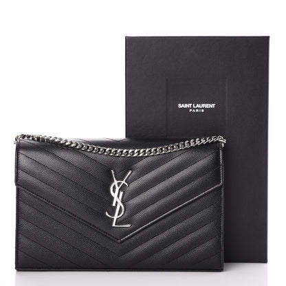 Saint Laurent Grain De Poudre Matelasse Chevron Monogram Chain Wallet Black 10 of 10