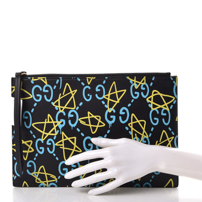 Gucci Calfskin GucciGhost Print Pouch Black New Acquamarine 2 of 8