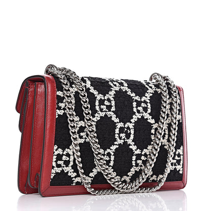 Gucci Tweed GG Monogram Small Dionysus Shoulder Bag Black White Romantic Cherry 3 of 10