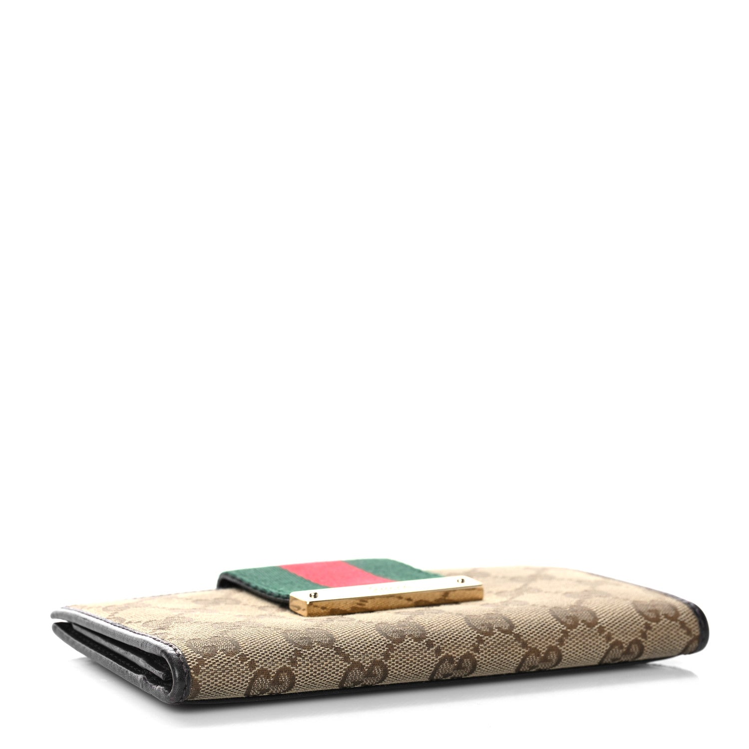 Gucci Monogram Calfskin Ladies Web Continental Wallet Beige Ebony Cocoa 4 of 13