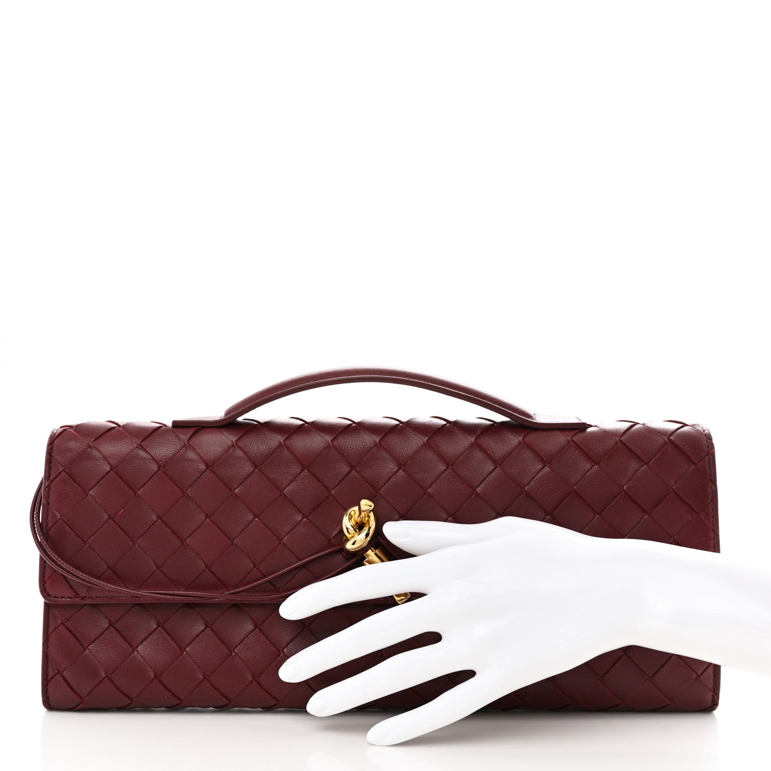 Bottega Veneta Nappa Intrecciato Long Andiamo Top Handle Clutch Barolo 2 of 7