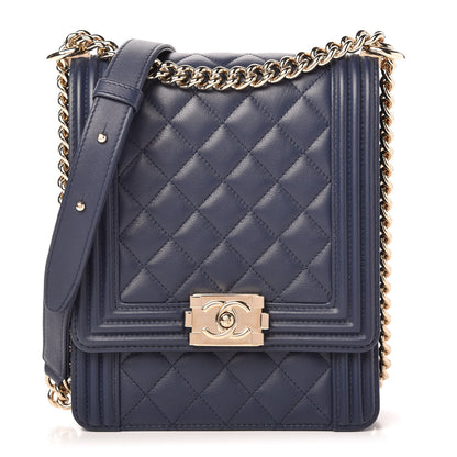 Chanel Calfskin Quilted North South Boy Flap Navy 1 of 9