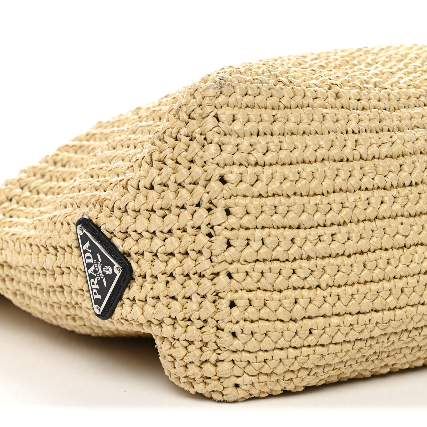 Prada Yarn Raffia Effect Crochet Embroidered Logo Tote Naturale 8 of 9