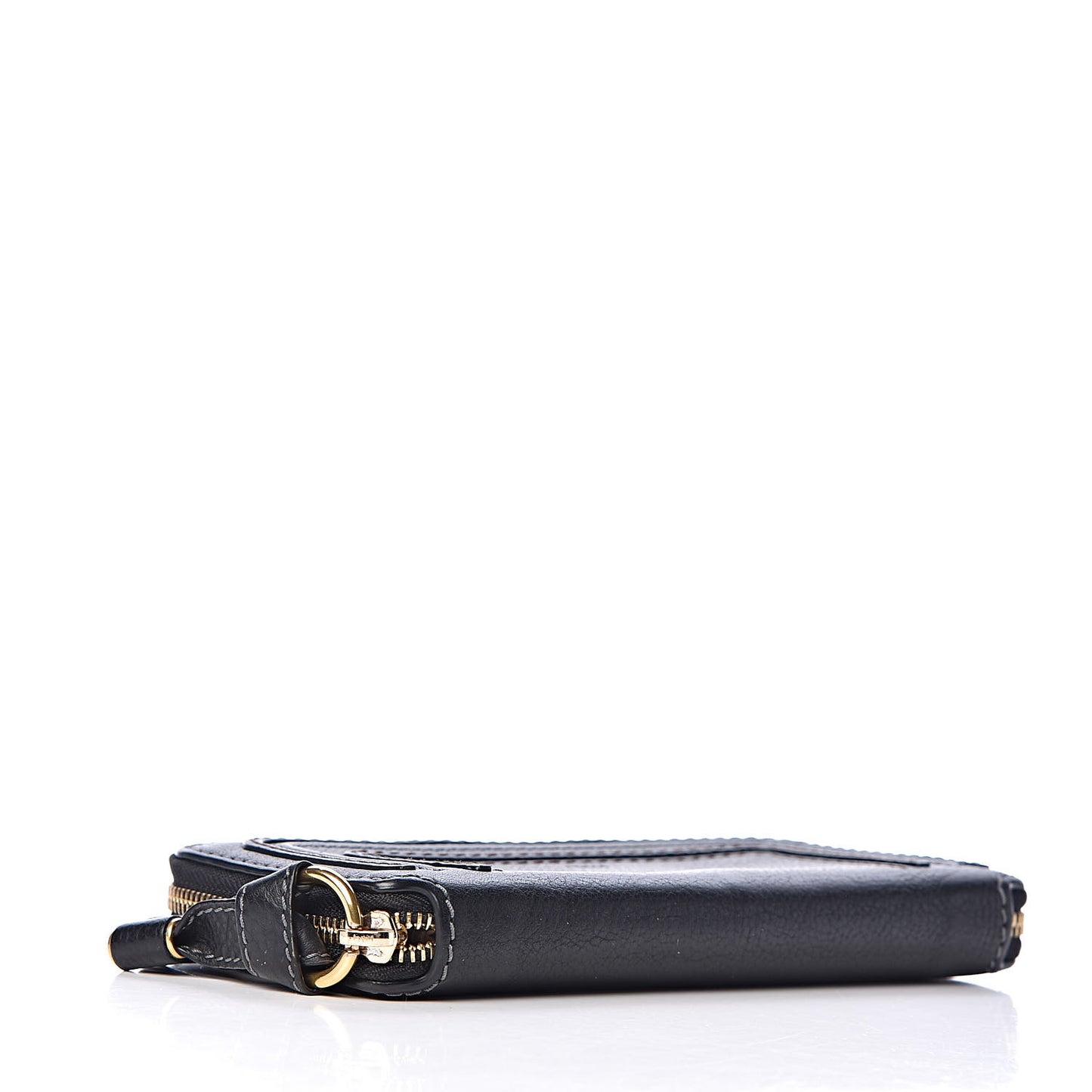 Grained Calfskin Marcie Long Zip Around Wallet Black