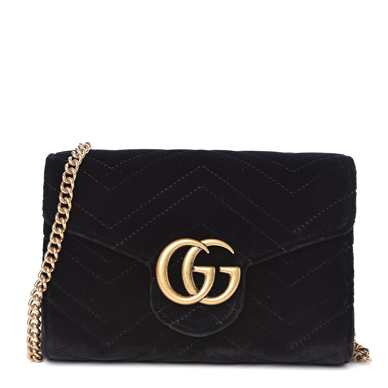 Gucci Velvet Matelasse GG Marmont Chain Wallet Black 1 of 11